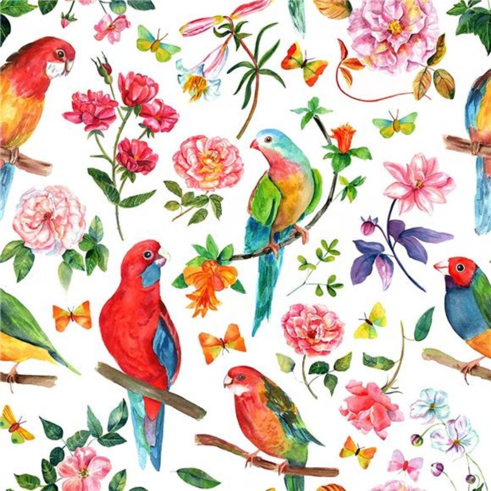 24"x118" Wide Parrot Bird Wallpaper Peony Floral Peel and Stick Wallpaper